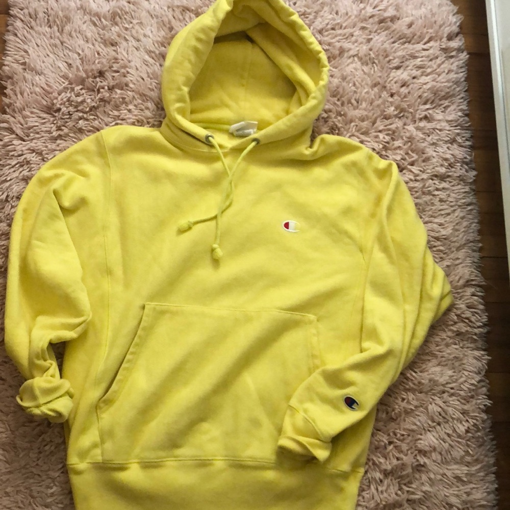 Reverse weave small champion hoodie neon yellow